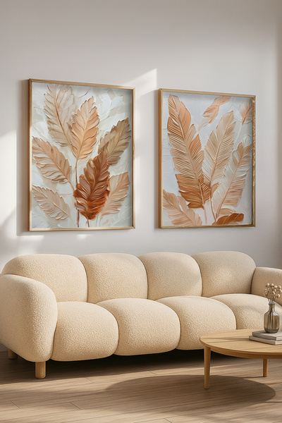 STARYUNA Wooden Framed Relief Effect Leaf Pattern Double Painting Set Yuna497