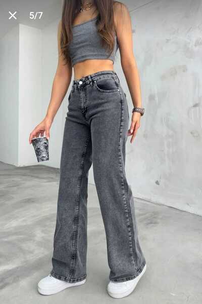 Trn JNS Arenn High Waist Anthracite Palazzo Jeans Stretch Fabric Smoked Denim