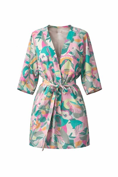 Eight Fashion Γυναικείο πολύχρωμο κοντό κιμονό και φόρεμα καφτάν με με τύπωμα...