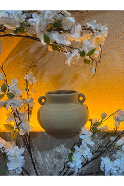 Ekodoğa 15 Cm Toprak Vazo Tombul Dolunay Dekoratif Çömlek Süs Obje Biblo