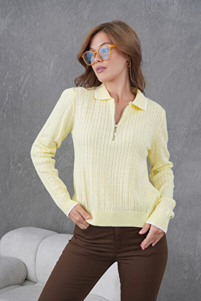 Park Karon Women's Polo Neck Zipper Detail Knitwear Sweater