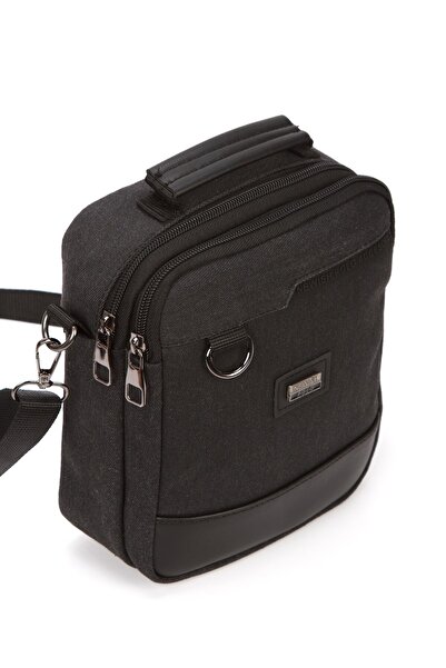 Newish Polo Ανδρική τσάντα χειρός και ώμου από μαύρη πάνινη ύφασμα