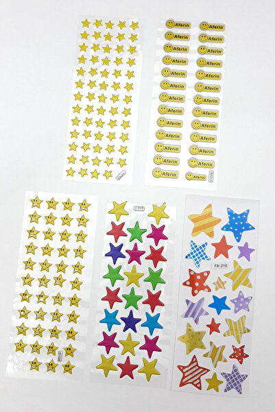Bimotif Set of 5 Embossed Adhesive Stickers (13X7 cm), Colorful Stars