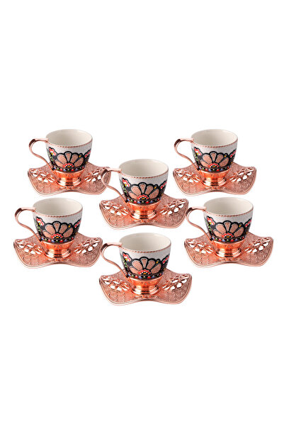 Generic Turkish Coffee Cup Set for 6 - Rose Gold Metal Holders & Saucers – Fl...