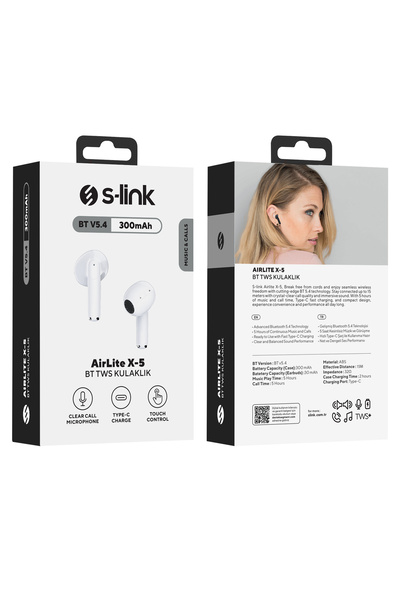 S-LINK AirLite X-5 Beyaz TWS Bluetooth v5.4 Semi in-ear Mikrofonlu Kulaklık