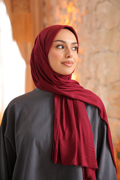 İmajButik Burgundy Helen Practical Combed Cotton Shawl with Sponge on the Front