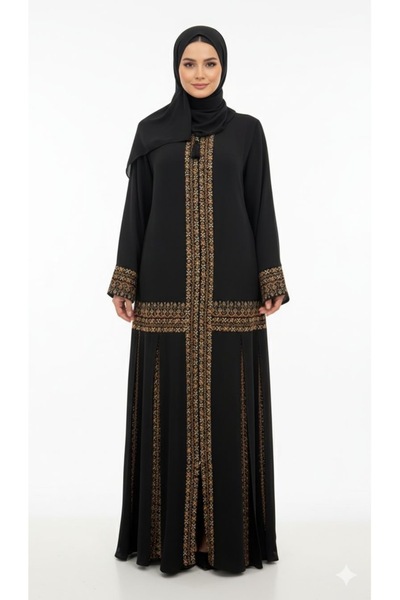 DADO BELLA Nakış İşlemeli Alt Etek V Detaylı Abaya