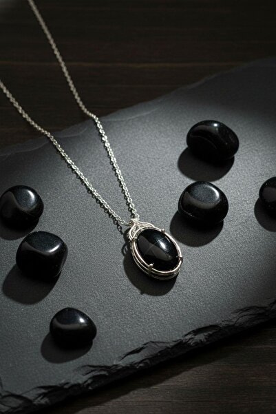 Dünya Doğal Taş Black Agate Stone Necklace