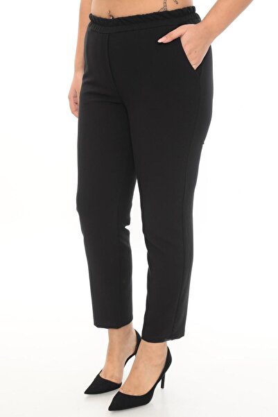 Butik Women's Stretch Fabric Ankle Length Elastic Waist Pocketed Fabric Pants