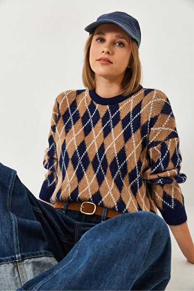 mahira collection Baklava Pattern Women's Fleece-Lined Knitwear Sweater