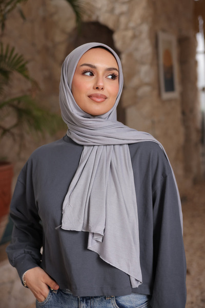 İmajButik شال هيلين رمادي اللون من القطن الممشط مع إسفنج أمامي عملي