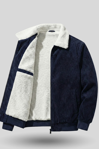 GENIUS STORE Men's Velvet Coat Plush Lined Full Zip Shirt Collar Sports Coat