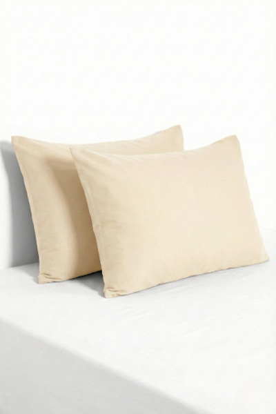 Pera Deluxe 2 Adet Fermuarlı Penye Yastık Kılıfı 50x70 cm – Krem Düz Renk Yas...