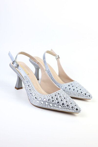 NiceDiffer Women's Stone Detailed Fabric Evening Dress Stiletto Heeled Shoes