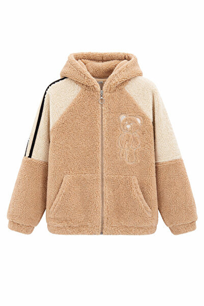 Happy 🧸 Çocuk Peluş Kapüşonlu Fermuarlı Ceket