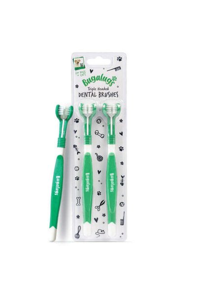 Bugalugs Triple Headed Toothbrush for Dogs & Cats - 2PCS
