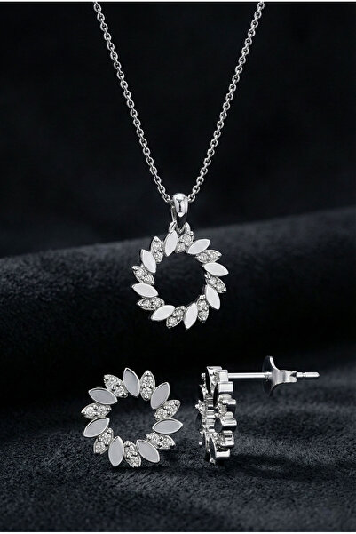 Roza Silver 925 Ayar Gümüş Rodyum Kaplama Zirkon Taşlı Defne Yaprağı Çelenk K...