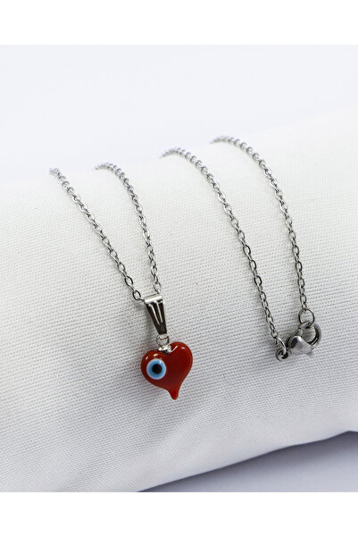 biuti Handmade Red Murano Heart Evil Eye Beaded 316L Stainless Steel Necklace...