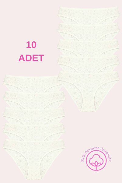 Newlilla 1501 Heart Patterned 100% Cotton Pack of 10 Women's Bikini Panties