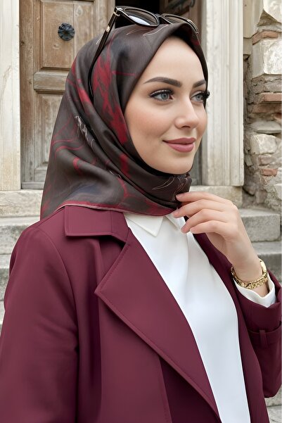 İmajButik Khaki Bordo Soft Digital Cotton Scarf