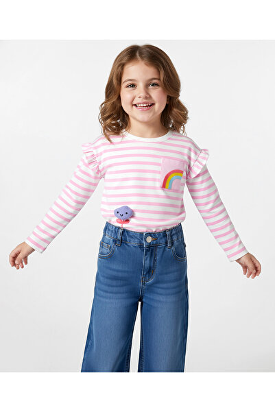 Bonfino 100% Cotton Knit Full Sleeves T-Shirt with Stripes & Rainbow Print - ...
