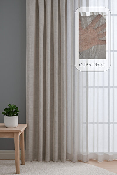 QUBA DECO Natural Modern File Dokulu Keten Tül Perde PİLELİ Salon Oturma Odas...