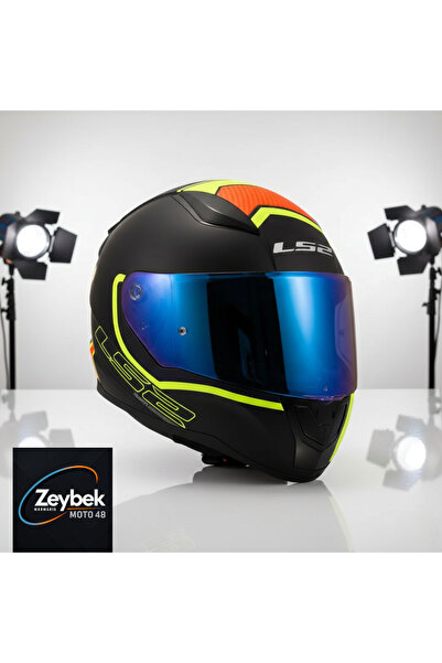 LS2 Rapid 2 Extra Full Face Motosiklet Kaskı - Mat Neon Sarı Navy Mavi (1 REN...