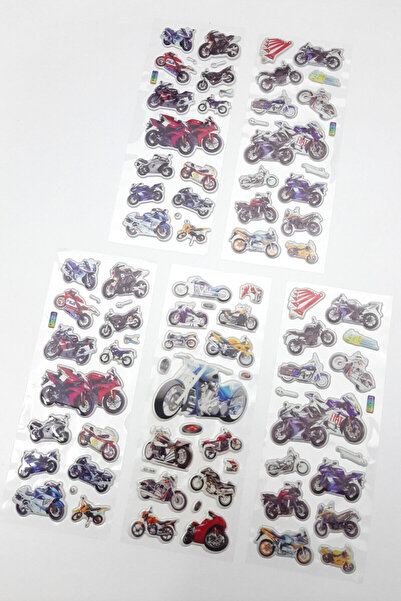 Bimotif Set of 5 Embossed Adhesive Stickers (13X7 cm), Super Motorcycles