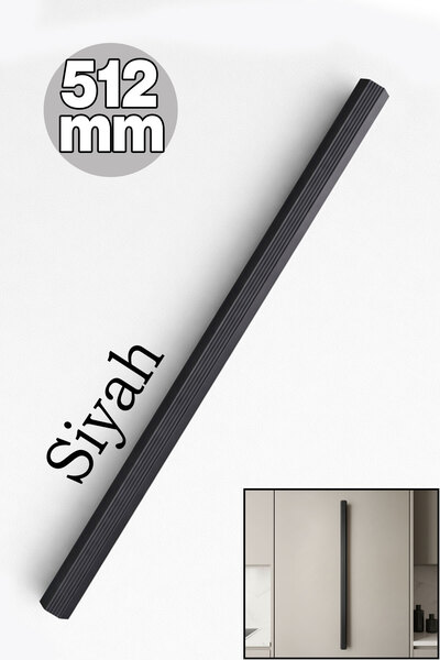 Badem10 TOROS Çizgili Mat Siyah 512 mm Çekmece Dolap Kulp Modern Gardırop Ban...