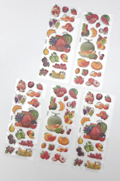 Bimotif Set of 5 Embossed Adhesive Stickers (13X7 cm), Colorful Fruits