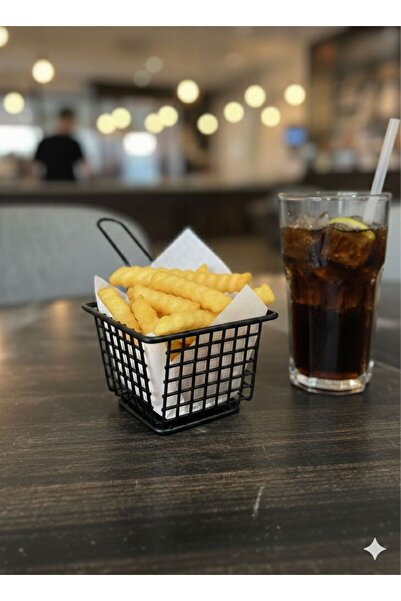 Egem Home Black Metal Square Potato and Snack Presentation Basket Fryer Prese...