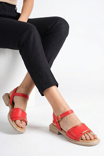 GRADA Genuine Leather Red Women's Sandals, Real Leather Inside and Out, Ankle...