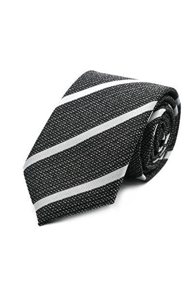 Sade Kravat ربطة عنق مخططة باللونين الأسود والأبيض 32492 أسود