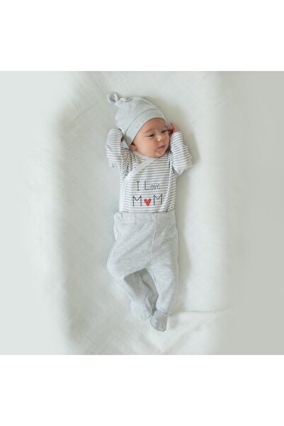 kitikate Organic I Love Mom Double Breasted 3-Piece Set Gray Melange