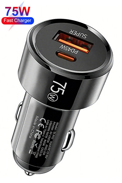 Ally TurboCharge 75W Araç Şarj Cihazı – Çift Port (USB-C + USB-A SİYAH