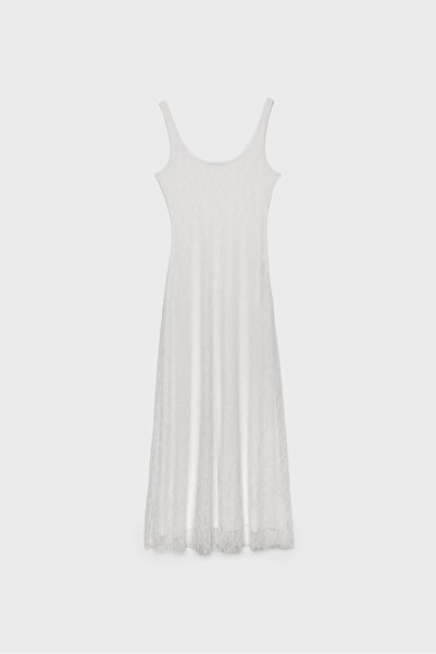 Stradivarius Lace-trimmed flared midi dress