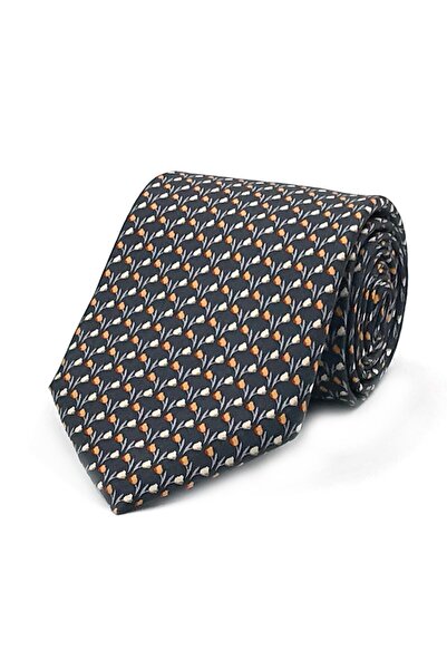 Sade Kravat Smoked Gray Yellow Cream Small Patterned Printed Silk Tie 30967 S...