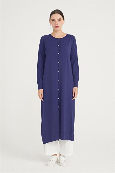 Nuss Triko Uzun kol sıfır yaka düğmeli elbise