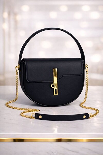 PefyBaby حقيبة يد وكتف نسائية سوداء، حقيبة كروس أنيقة بتفاصيل قفل ذهبي