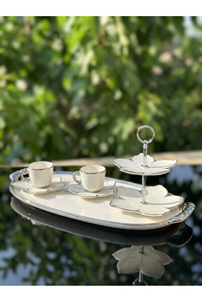 Elta Collection Luxury Silver Gilded Porcelain Catering Set |   With Tray, Se...