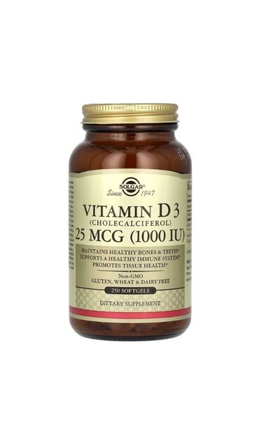 Solgar Vitamin D3 (Cholecalciferol) 25mcg (1000 IU) 250 capsule moi -