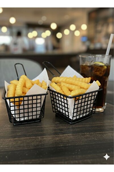 Egem Home Black Metal Square Potato and Snack Presentation Basket Fryer Prese...