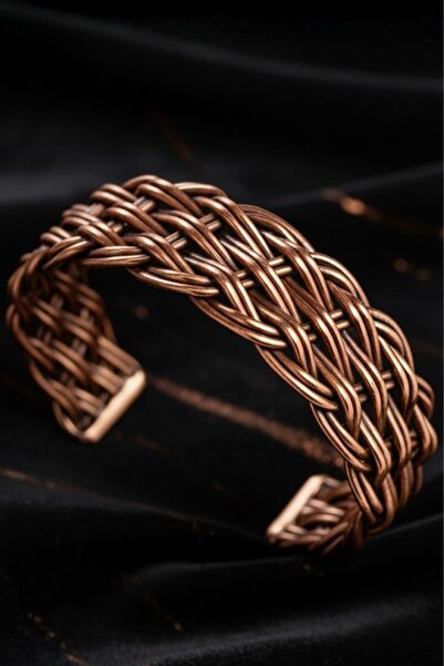 Otto Man Steel Jewelry Kadın Bakır Bileklik Üç Sıra Örgü Kalın Model Saf Meta...