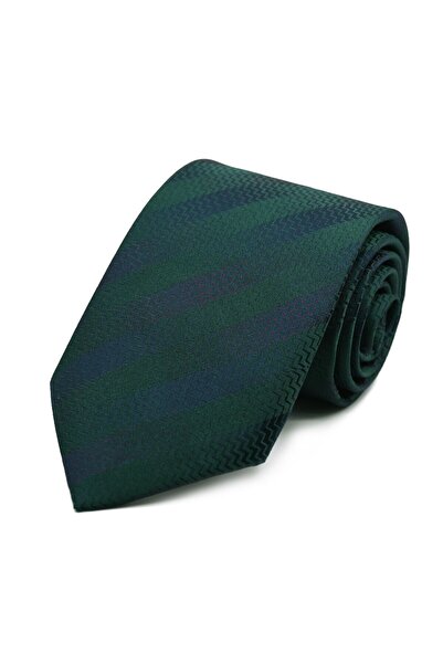 Sade Kravat Yeşil Lacivert Özel Çizgili Kravat 32711 Yeşil