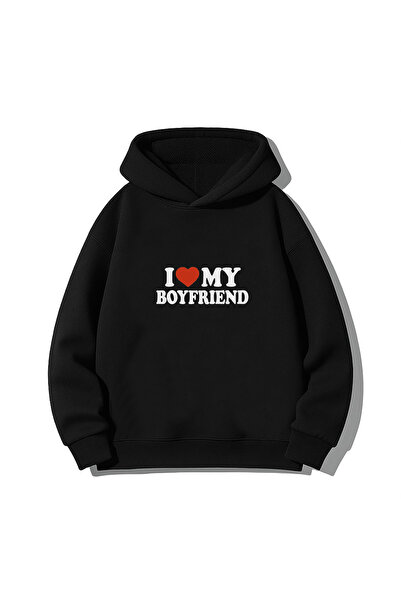MODA I My Boyfriend με τύπωμα Μαύρο φούτερ με κουκούλα