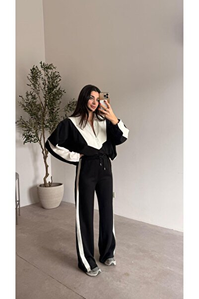 Bade Butik Black ecru Ruched Detail parachute set