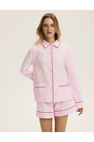 ESOTIQ Women's Pajamas Set Button Down Shirt & Shorts Elegant with Piping Col...