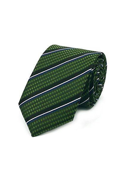 Sade Kravat Yeşil Siyah Mavi Beyaz Çizgili Kravat 31219 Yeşil