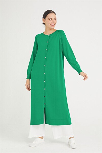 Nuss Triko Uzun kol sıfır yaka düğmeli elbise