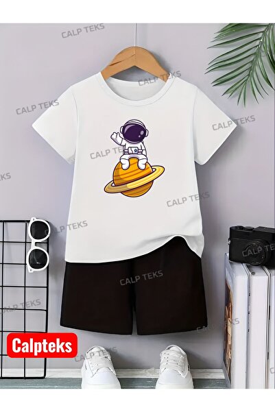 CALP TEKS SET DE VARĂ PENTRU COPII CU TRICOU ȘI PANTALONI IMPRIMAȚI CU ASTRON...